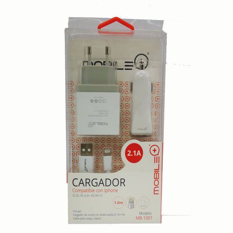 Cargador Doble + Cable USB-A a Lightning. MOBILE+ MB-1041.
