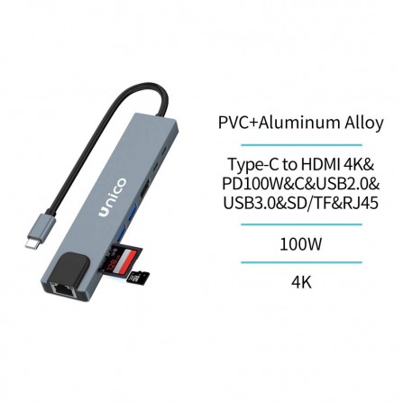 Adaptador 8 en1 Tipo-C a HDMI-PC100W-USB