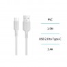 Cable usb(a) a tipo c 3,4a 1,5m blanco