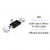 AD2730 Lector de tarjeta 6 en 1 USB, Tipo-C, Micro USB, TF, SD y U Disk – Negro